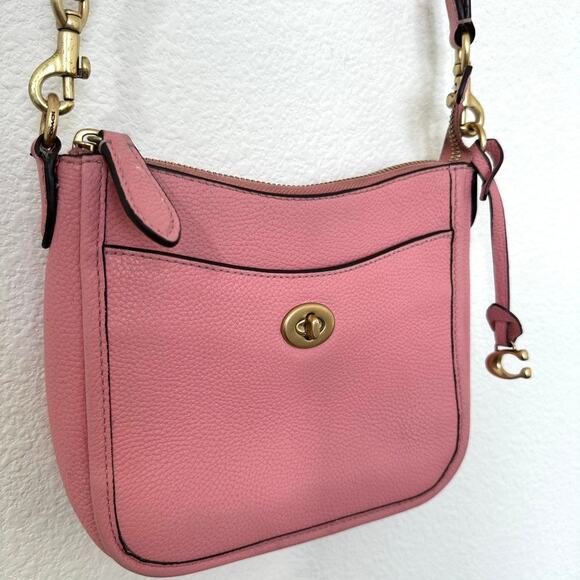 Coach Chaise Bubblegum Leather Crossbody Bag Adjustable Strap Gold Hardware
